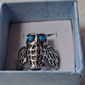 Sterling Silver Owl Ring with Turquoise Accents
